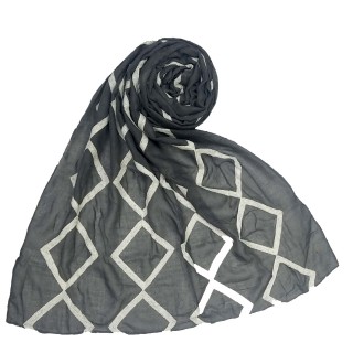 Designer zic zac grid Hijab- Grey